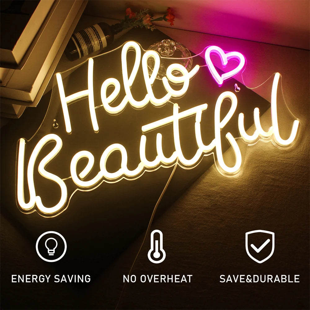 "Hello Beautiful" Neon Light